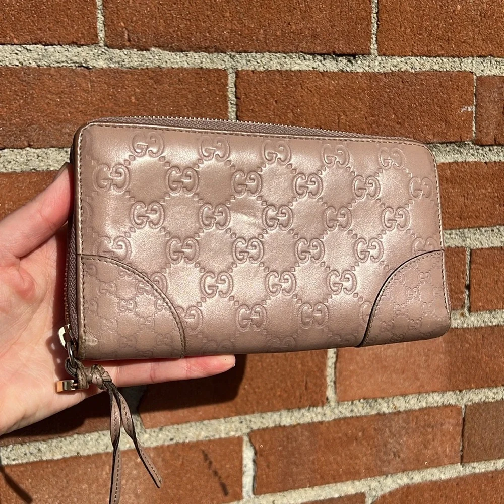 Authentic Gucci Guccissima Large Blush Pink Nude Zip Around Continental Wallet - Picture 15 of 17